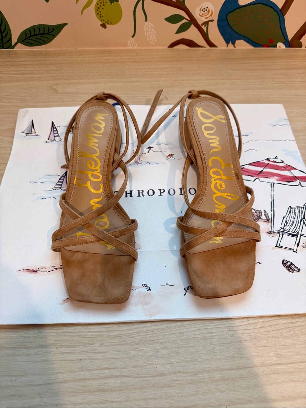 Sam Edelman Cognac Strappy Square-Toe Lace-Up Sandals